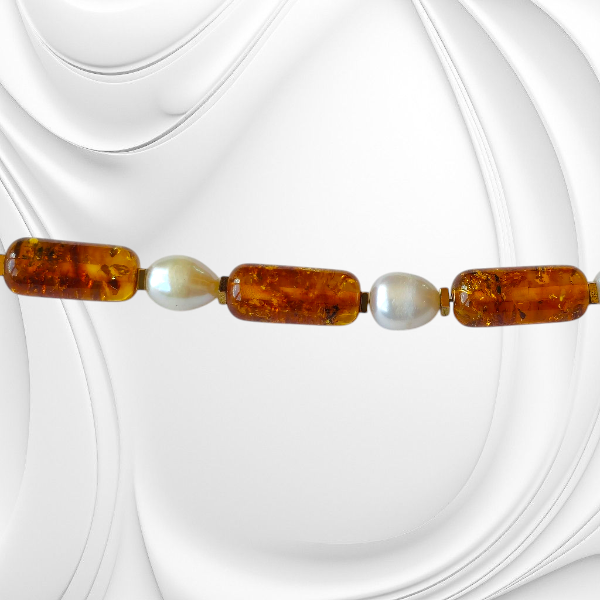 BRANSOLETA Z BURSZTYNU I PEREŁ - obrazek 2