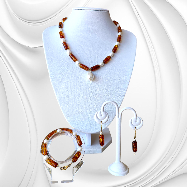 BRANSOLETA Z BURSZTYNU I PEREŁ - obrazek 3