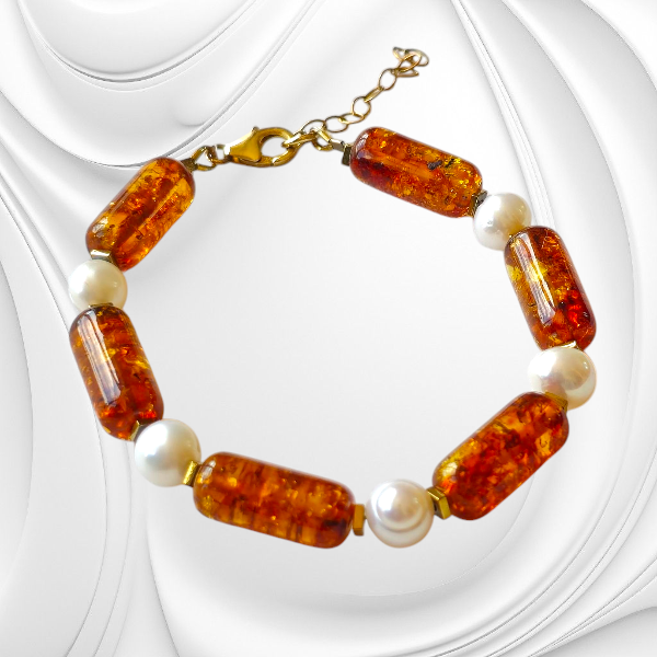 BRANSOLETA Z BURSZTYNU I PEREŁ - obrazek 4
