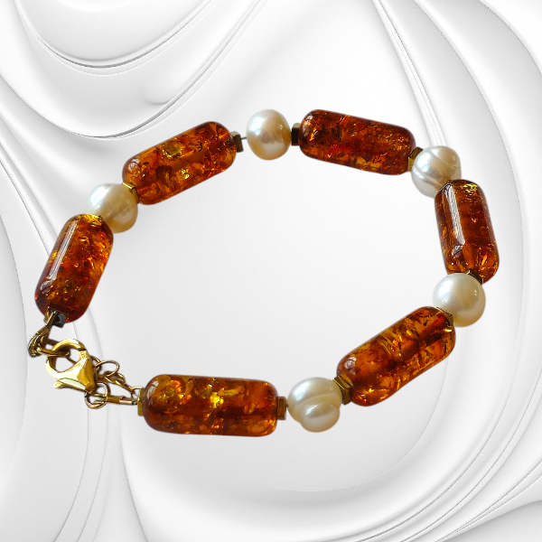 BRANSOLETA Z BURSZTYNU I PEREŁ - obrazek 5