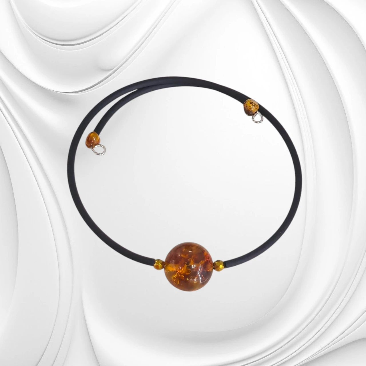BRABUR96 biżuteria kamienie naturalne bransoletka z bursztynem an drucie pamięciowym pokrytym kauczukiem
