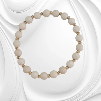 Bransoletka z fasetowanego kamienia rzecznego i złotego hematytu – elastyczna, ręcznie robiona ozdoba