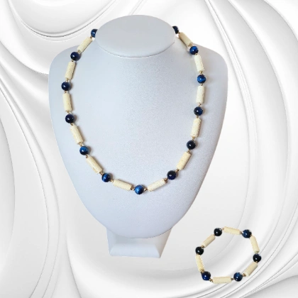 Naszyjnik z mlecznego bursztynu i kociego oka – ręcznie robiona biżuteria z hematytem i srebrem - obrazek 6