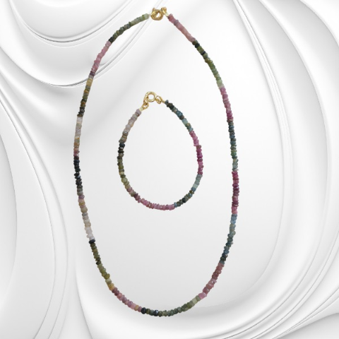 Ręcznie wykonana bransoletka z kolorowych turmalinów ze złoconym srebrnym zapięciem - obrazek 5