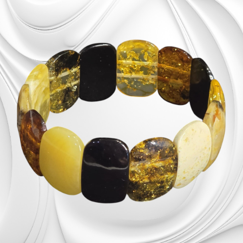 Bransoletka z płytek kolorowego bursztynu w odcieniach od mlecznego po koniakowy