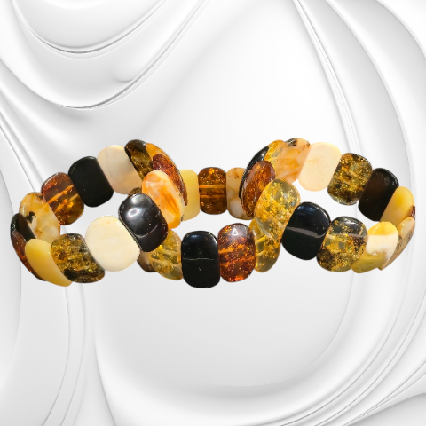 Bransoletka z płytek kolorowego bursztynu w odcieniach od mlecznego po koniakowy