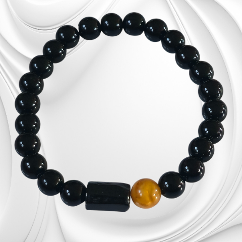 Elegancka bransoletka z black stone, bursztynu i turmalinu