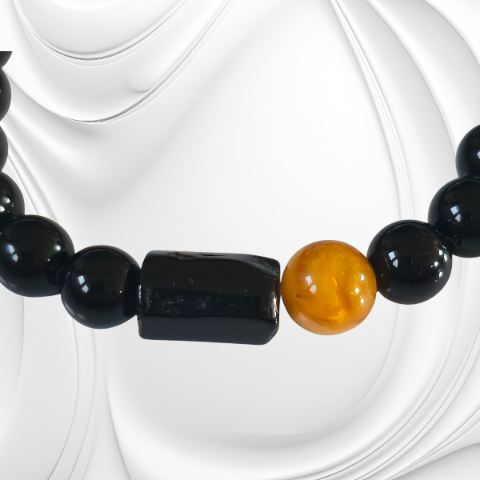 Elegancka bransoletka z black stone, bursztynu i turmalinu