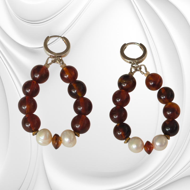 Kolczyki z bursztynu i pereł