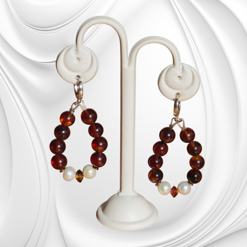 Kolczyki z bursztynu i pereł