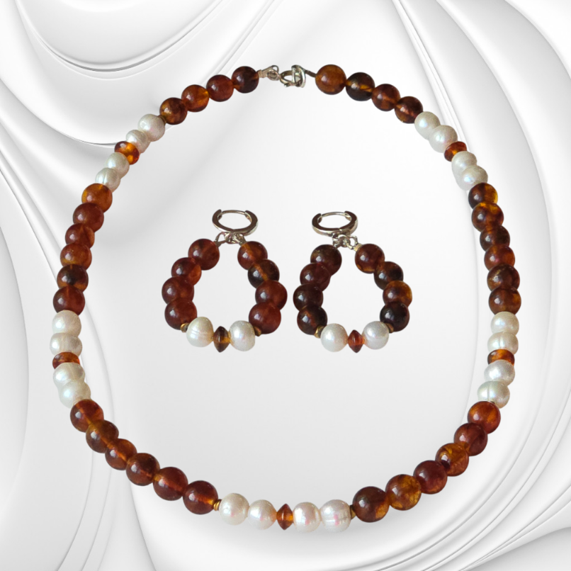 Kolczyki z bursztynu i pereł