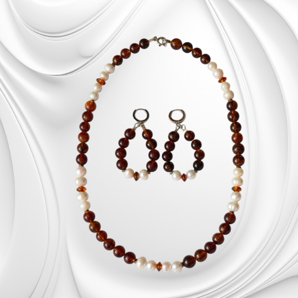 Kolczyki z bursztynu i pereł