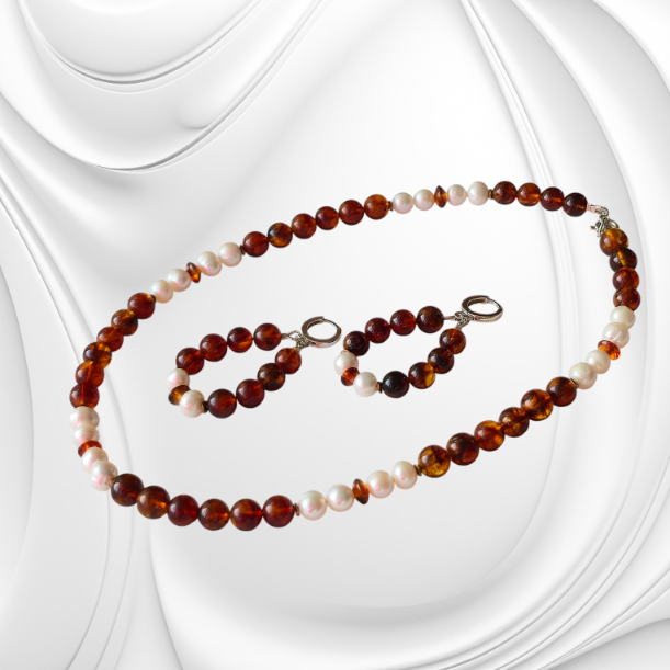 Kolczyki z bursztynu i pereł