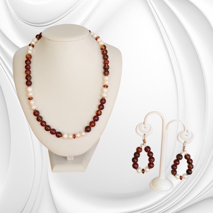 Kolczyki z bursztynu i pereł