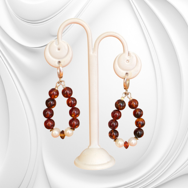 Kolczyki z bursztynu i pereł