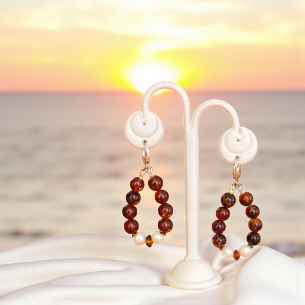 Kolczyki z bursztynu i pereł