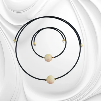 Komplet naszyjnik i bransoletka z bałtyckim bursztynem na czarnym kauczuku