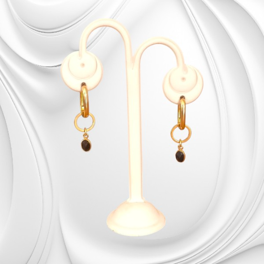 Srebrne złocone kolczyki z fasetowanym onyksem