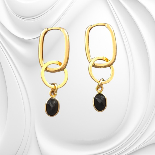 Srebrne złocone kolczyki z fasetowanym onyksem