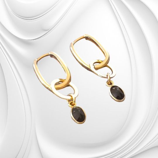 Srebrne złocone kolczyki z fasetowanym onyksem