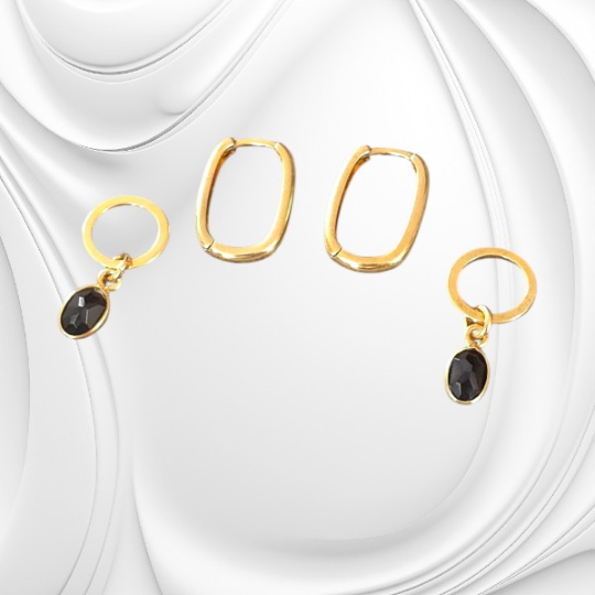 Srebrne złocone kolczyki z fasetowanym onyksem