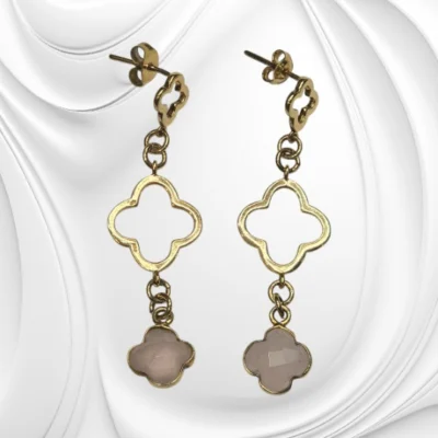 Srebrne złocone kolczyki z kwarcem różowym – eleganckie sztyfty z naturalnym kamieniem