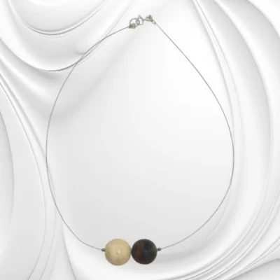 Naszyjnik z dwoma kulkami bursztynu bałtyckiego w odcieniu mlecznym i matowym koniakowym