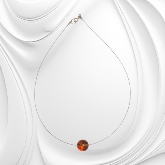 Naszyjnik z kulką bursztynu bałtyckiego w odcieniu koniakowym