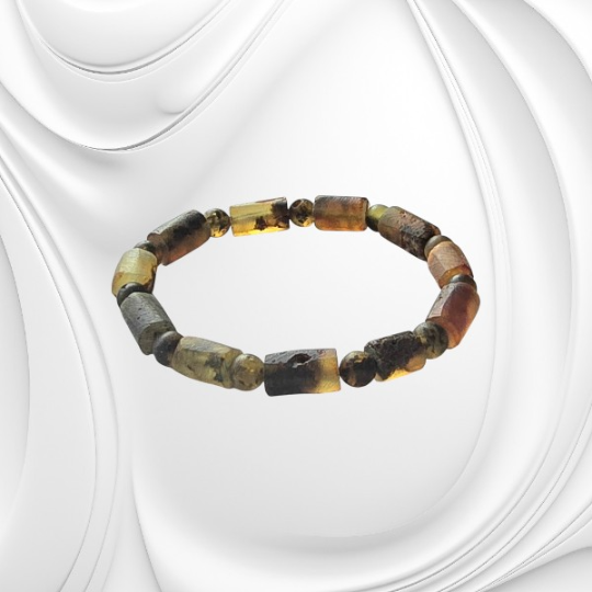 bransoletka z matowych kulek i wałków bursztynu bałtyckiego