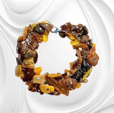 Bransoletka z nieregularnych bryłek bursztynu bałtyckiego