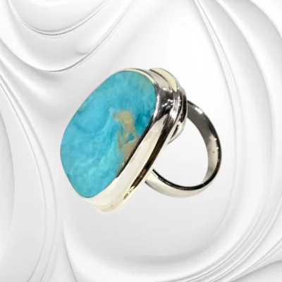 Srebrny regulowany pierścionek z turkusem – naturalna biżuteria z turkusowym kamieniem