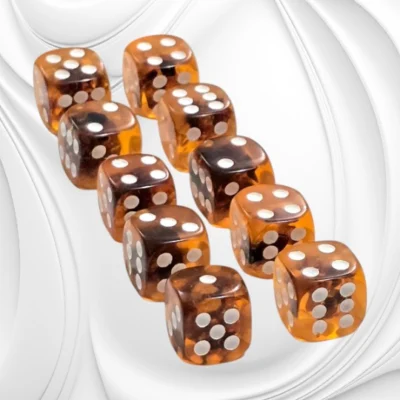 Kostki do gry z bursztynem w żywicy – zestaw 10 sztuk z naturalnymi bryłkami bursztynu
