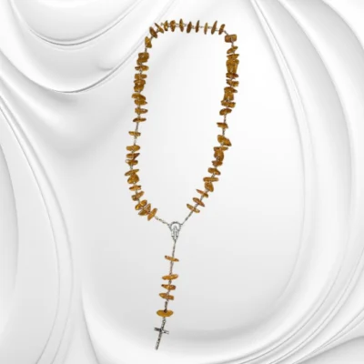 Różaniec z bursztynu bałtyckiego i stali chirurgicznej