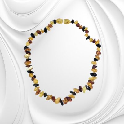 Naszyjnik choker z naturalnego bursztynu bałtyckiego w odcieniach od mlecznego po ciemny koniak