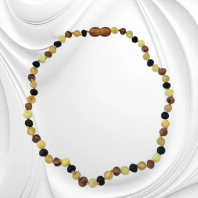 Naszyjnik choker z naturalnego matowego bursztynu bałtyckiego w odcieniach od mlecznego po ciemny koniak