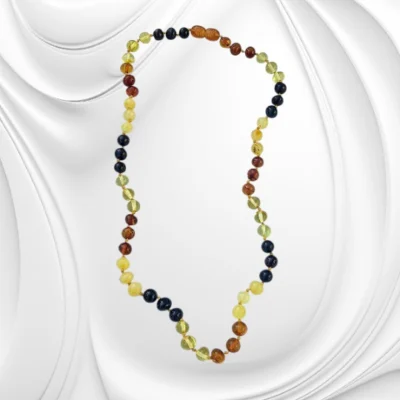 Naszyjnik choker z kulek naturalnego polerowanego bursztynu bałtyckiego w odcieniach od mlecznego po ciemny koniak