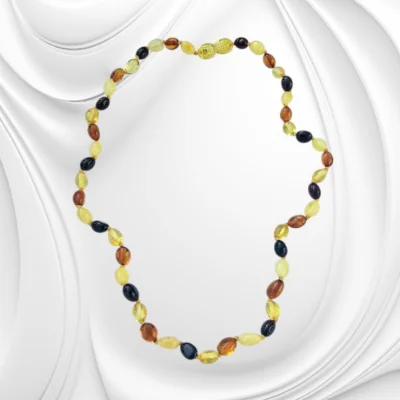 Naszyjnik z łezek naturalnego polerowanego bursztynu bałtyckiego w odcieniach od mlecznego po ciemny koniak