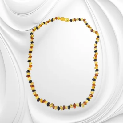 Naszyjnik z kulek naturalnego polerowanego bursztynu bałtyckiego w odcieniach od mlecznego po ciemny koniak