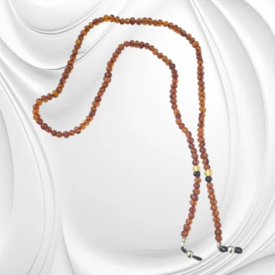 Łańcuszek do okularów z bursztynu bałtyckiego – polerowany naturalny bursztyn