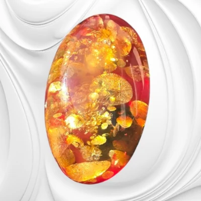 Pierścionek z jednej bryłki naturalnego bursztynu bałtyckiego na srebrnej regulowanej obrączce