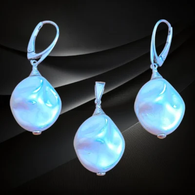 Elegancki komplet z perły majorka – srebrne kolczyki i zawieszka z perłą