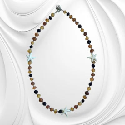 Naszyjnik z matowych kolorowych bryłek bursztynu bałtyckiego