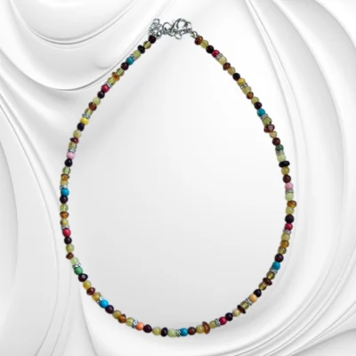 Naszyjnik z bursztynu bałtyckiego i kolorowych kamieni – polerowane kulki naturalnych minerałów