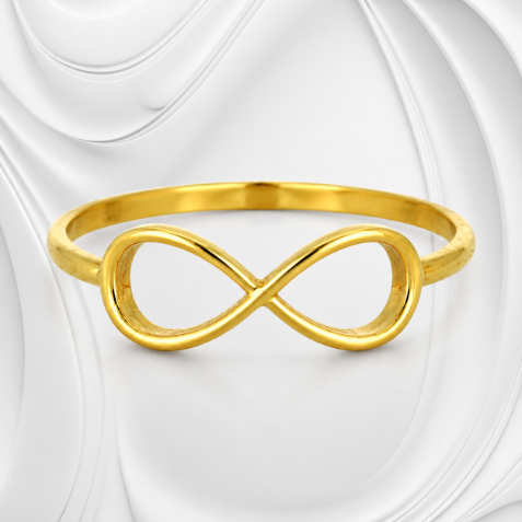 Delikatny pierścionek Infinity z żółtego złota próby 375 z symbolem nieskończoności. Elegancka biżuteria dla kobiet, idealna na Walentynki, rocznicę i wyjątkowy prezent.