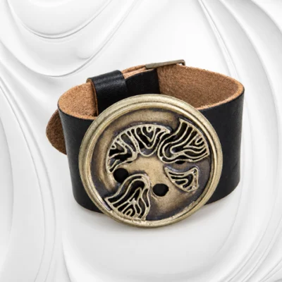 Designerska skórzana bransoletka unisex ze srebrem i białym metalem