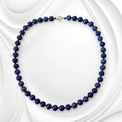 Naszyjnik z naturalnego lapis lazuli granatowe kule